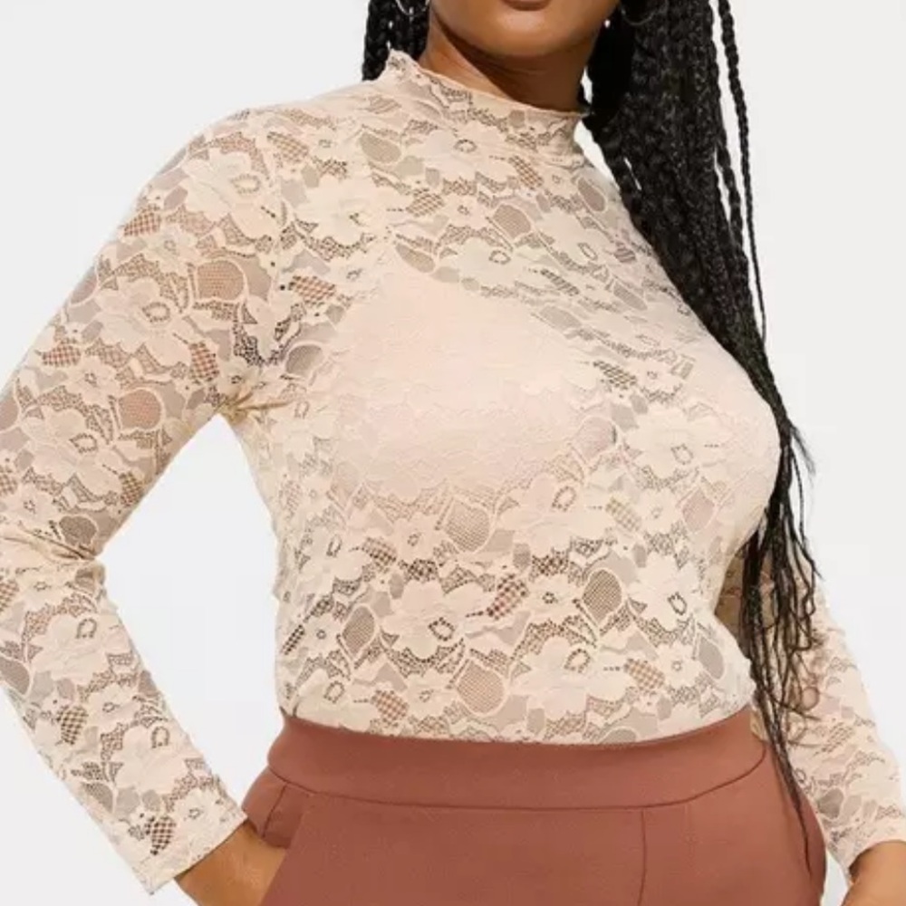 torrid Cream Lace Long Sleeve Mock Neck Top